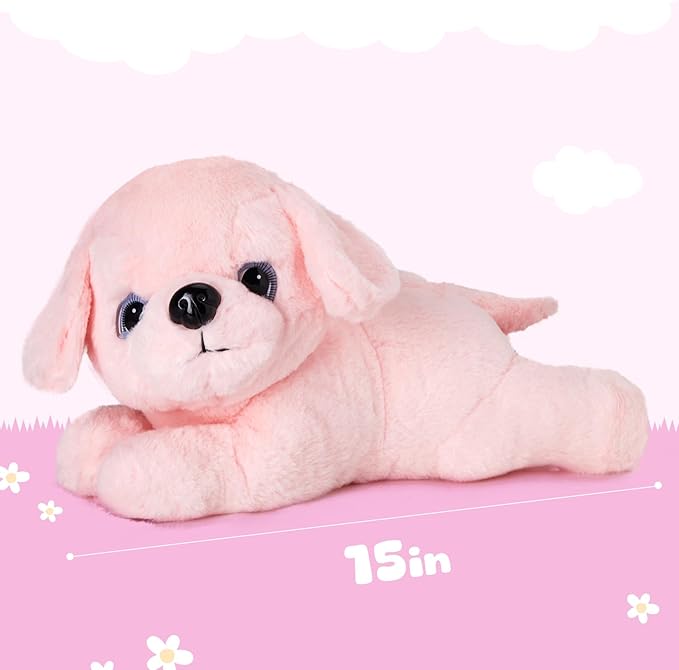 Glow Guards 15'' Pink Light up Musical Puppy Dog Stuffed Animal Soft Plush LED Night Lights Glow Bedtime Pal Birthday Children's Day Gifts for Toddler Kids