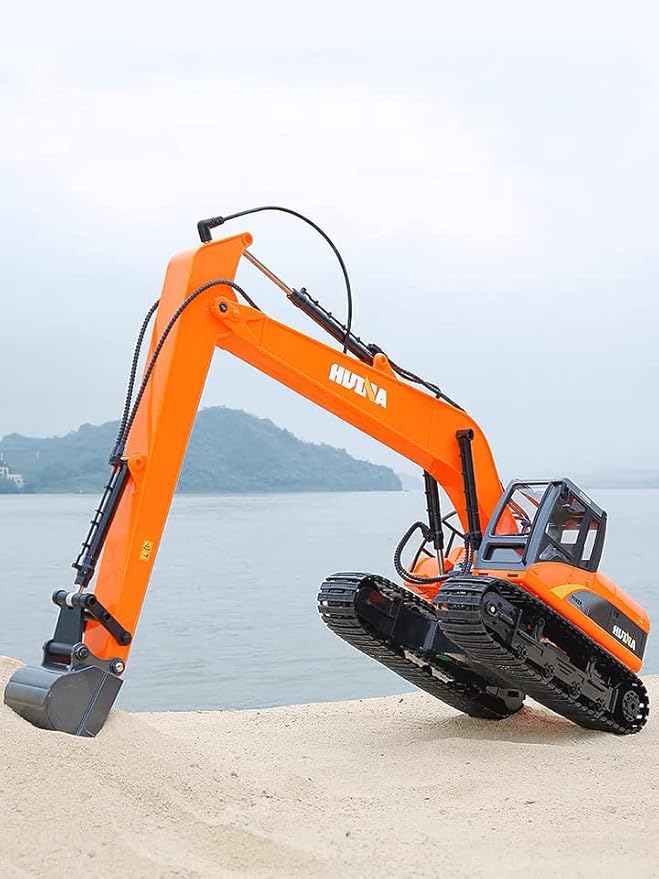 1PC Long Reach Excavator Toy for Kids, Heavy Duty Construction Vehicle Digger Toy, 360-degree Rotatable Driver's Compartment, Multi-jointed Movable Tracked Vehicle for Kids Gift (Orange)