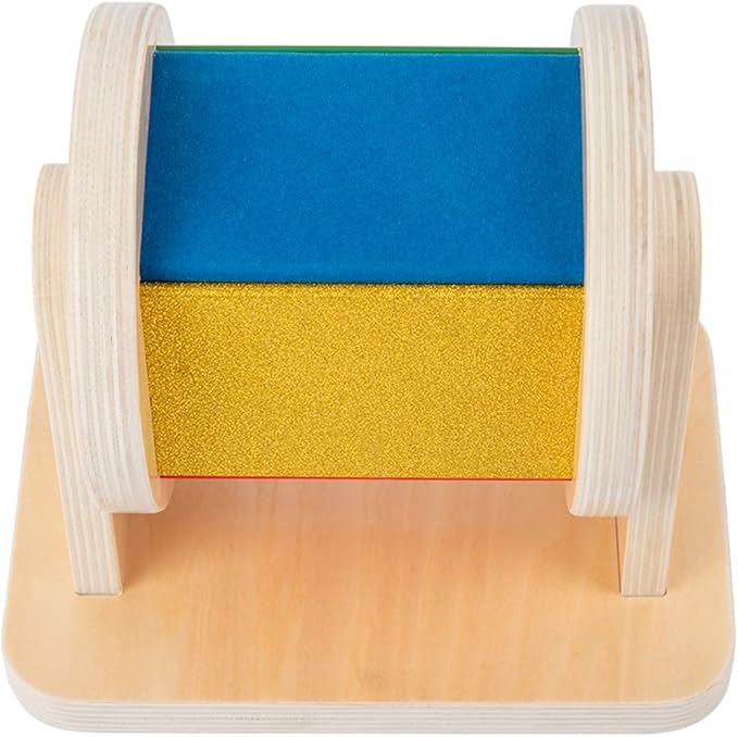 Adena Montessori Spinning Drum Baby Toys,Montessori Toys for Babies 6-12 Months Toddlers,Wooden Spinning Rainbow with Multiple Materials Baby Christmas Toys for Boy and Girls Gift(Medium-size Texture)