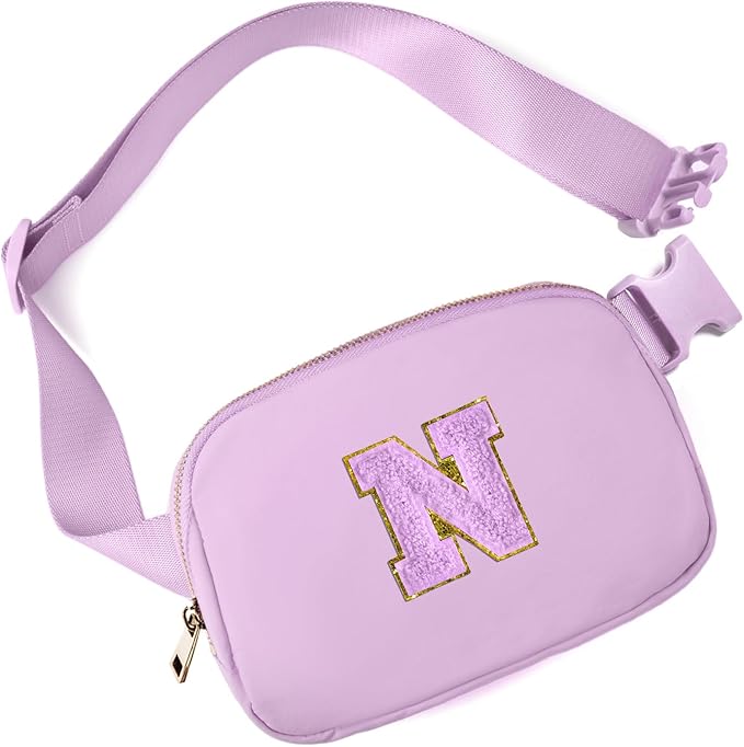 Gitus Gifts for 8 9 10 11 12 Year Old Girls Belt Bag Fanny Pack Crossbody Bags with Initial Letter Patch Cute Stuff Birthday Gifts for Teen Girls Women Personalized Trend Stuff (Lavender-N)
