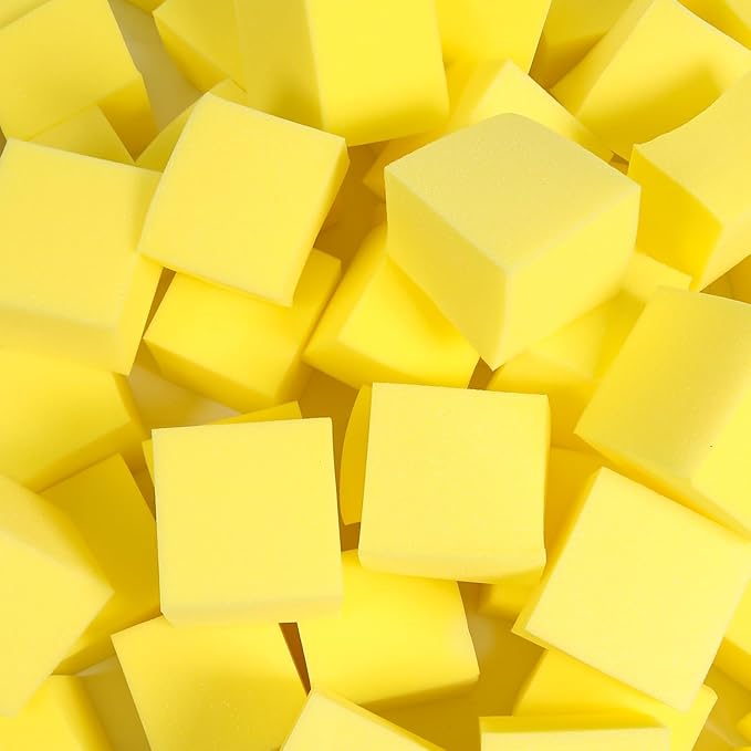 TRENDBOX 48 PCS 5" x 5" x 5" Foam Pit Blocks Sponge Cubes Foam Pit Cubes Sponge Blocks for Amusement Park, Gymnastics, Freerunning and Parkour Courses - Yellow