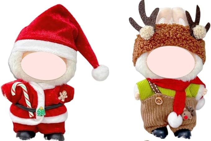 Christmas Costume Set Outfit Set for 17cm, 2-Set Cute Dress-up Bundle, Reindeer, Sheep Holiday Dress, Plush Clothes Accessories (No Doll Included)