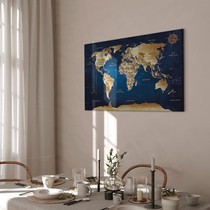 artgeist Canvas Wall Art Print World Map 35x24 in - 1pcs Picture with Acoustic Foam Sound Print Artwork Room Acoustics Soundproofing World Travel Map k-A-0107-b-a