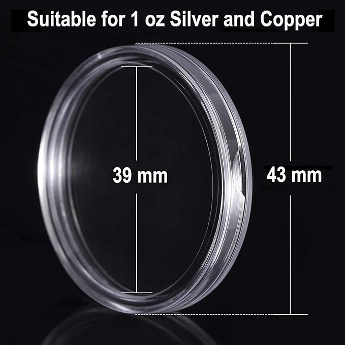 20 Pcs 39mm Acrylic Coin Holder for Silver Dollar, Coin Protector Case for 1oz Silver Britannia, Silver Buffalo's and Silver Somalian African Elephant, Coin Collector Box