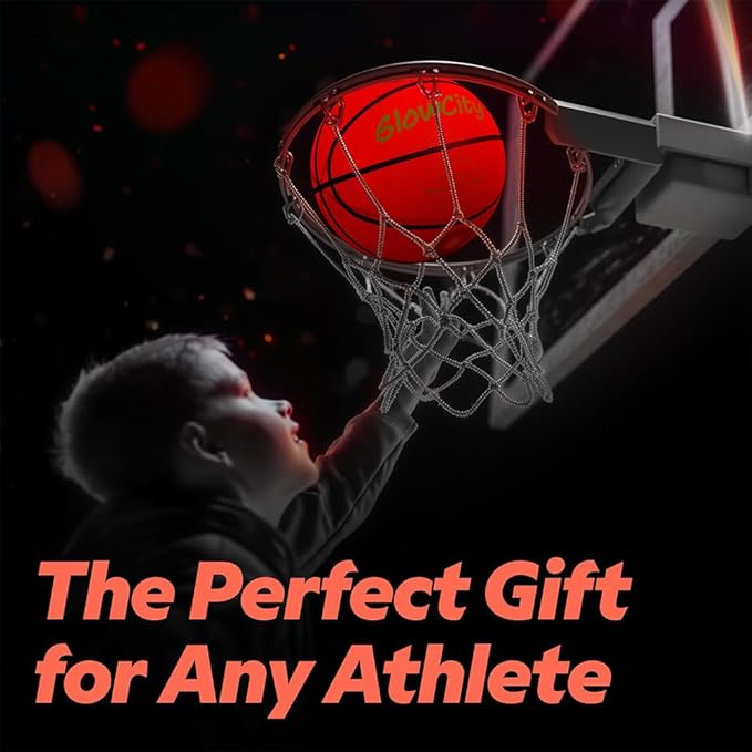 GlowCity Glow in The Dark Basketball for Teen Boy - Glowing Red Basket Ball, Light Up LED Toy for Night Ball Games - Sports Stuff & Gadgets for Kids Age 8 Years Old and Up. Great Gift for Boys & Girls