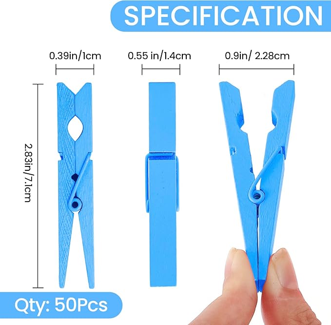 50PCS Colored Wooden Clothespins, 2.9inch Deep Blue Clothes Pins for Clip Pictures Photos Decorative, Small Colorful Wood Decoration Closepins Clips