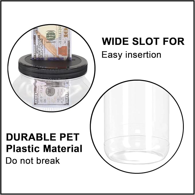Large Clear Coin Bank Jar with Slotted Lid, One Gallon Plastic Money Tip Change Savings Jar for Coin or Raffle Ticket, Big Clear Money Tip Piggy Change Bank Box for Adults Teens