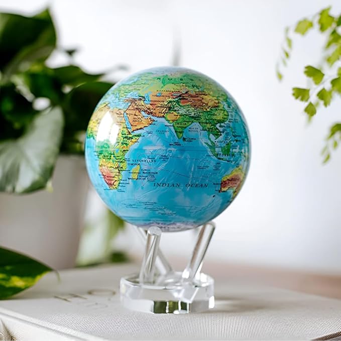 MOVA Globe – Blue Relief Map 6” | Solar-Powered Rotating World Globe with Terrain Detail | No Batteries or Cords | Elegant Desk Décor or Educational Gift