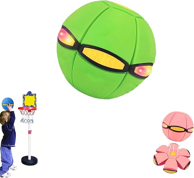 Magic Meta Ball, Children's Bouncing Ball, Magic Metaball, Magical Flying Saucer, Bouncy Balls, Parent-Child Interaction, Interactive Pop-Up Time Delay Transformation Toy Outdoor (green-1, 3 lights)