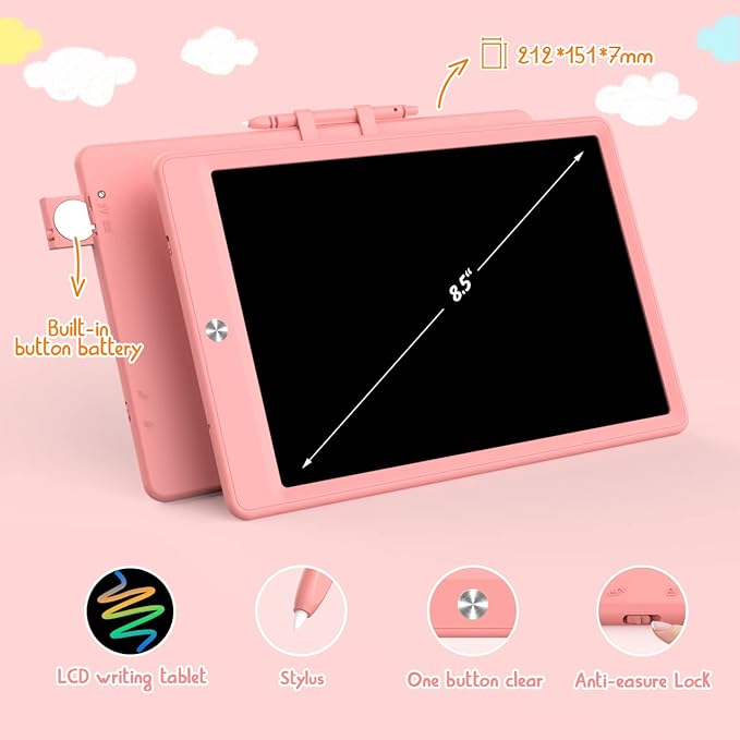 Toddler Toys for 3-6 Years Old Girls Boys, LCD Writing Tablet 8.5 Inch Doodle Board, Electronic Drawing Tablet, Drawing Pads,Travel Gifts for Kids Age 3 4 5 6 7 Year Old Girls Boys (Pink)