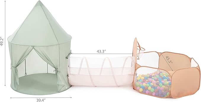 UTEX Kids Play Tent with Tunnel, 3 in 1 Pop Up Play Tent with Ball Pit, Play Crawl Tunnel for Toddler, Boys, Girls, Indoor& Outdoor Play House