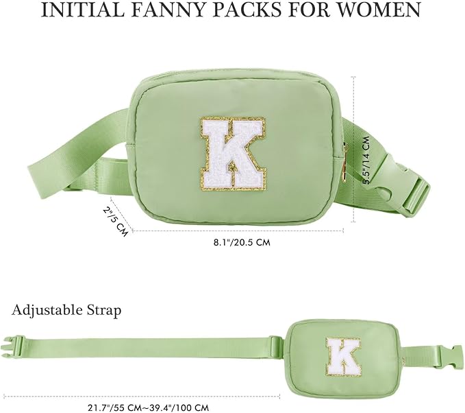 YOOLIFE Personalized Women's Cross Body Bag - Initial Belt Bag in Green, Fanny Pack Style for Travel & Gifts