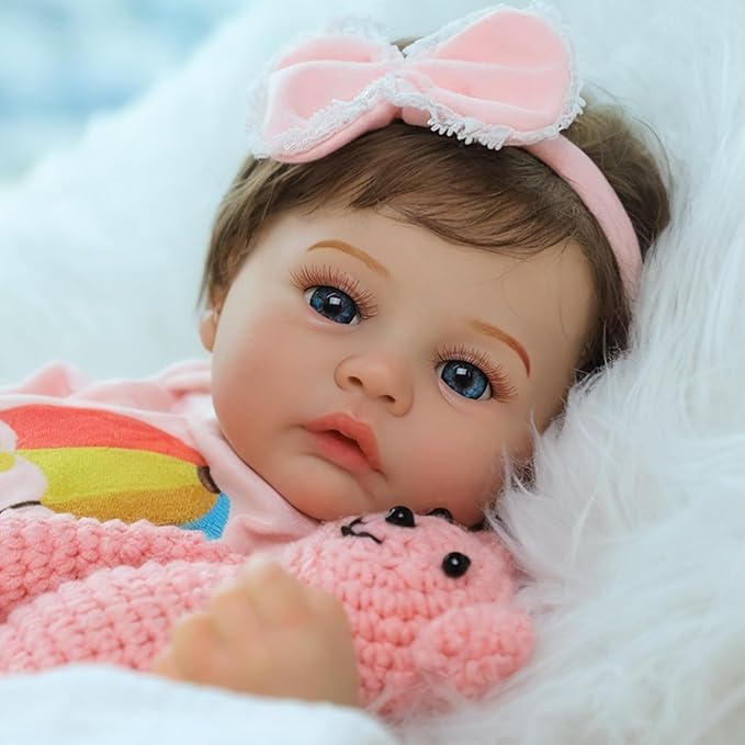 SCOM Lifelike Reborn Baby Dolls - Meadow 18 Inch Realistic Baby Dolls Newborn Girl Cloth Body Vinyl Limbs Gift or Toys Collection for Kids Age 3+