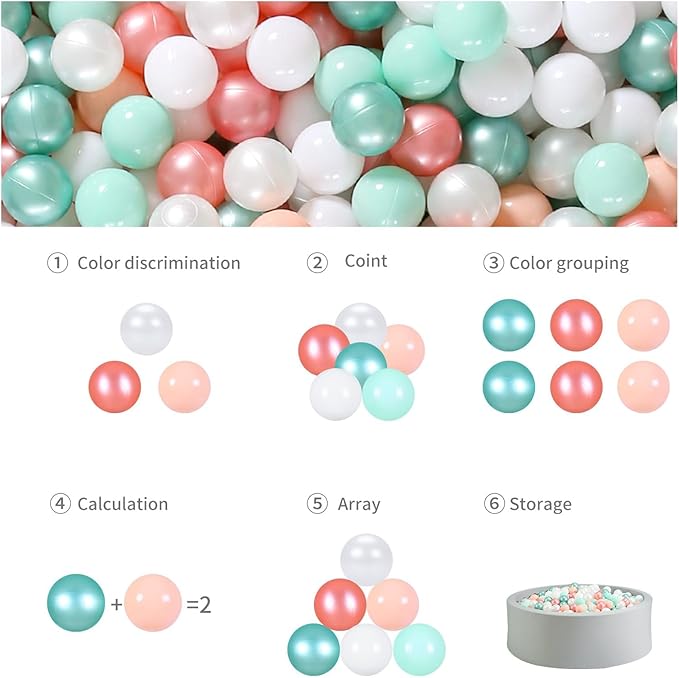 GOGOSO Ball Pit Balls for Toddlers Phthalate-Free BPA-Free Non-Toxic Crush Proof Soft Plastic Play Balls Baby Kids Shape Tent Pool Playhouse Playpen Party Decor,Pink Green White,100PCS