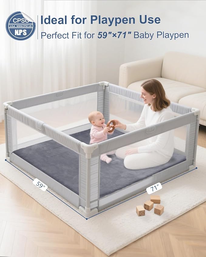Thick Baby Play Mat for Floor,59 x 71 Playpen Mat,Large Tummy Time Foam Mat,Ultra Soft Support & Plush Feel Nursery Rug,Easy Care with Non-Slip Cushioned for Infant,Kids and Toddler Crawling,Dark Grey