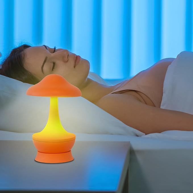 Mushroom Lamp Cordless Table Lamp - Room Decor Aesthetic Night Light for Night Stands and Desk Lamps - Fun and Energy- Night Light with USB Charging Port - Soft Indoor Lighting for Kids (Orange)