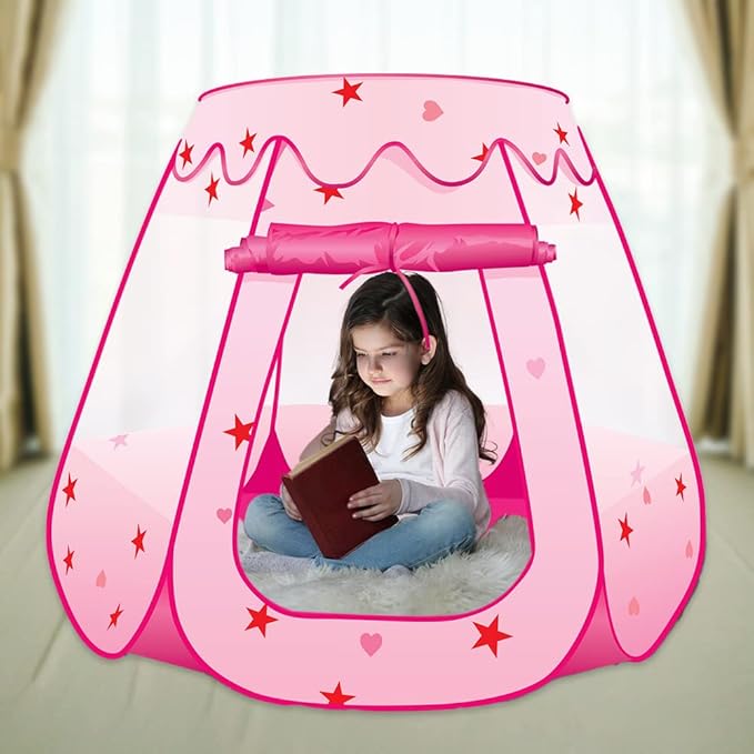 ArtCreativity Pop Up Princess Tent, Kids Playhouse Tent with a Carry Bag, Foldable Pink Princess Ball Pit for Girls 1,2 3,4 Year Old Birthday, Indoor & Outdoor Play House for Kids