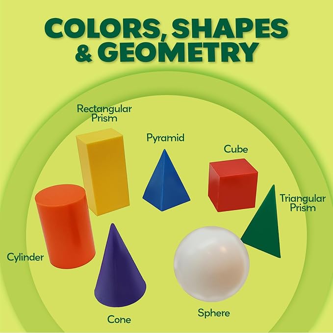 Skoolzy 7 Pcs 3D Shapes for Teaching and Math Manipulatives - Geometric Shapes and Geometric Solids, Math Teacher Supplies, Shapes for Math Manipulatives Kindergarten, 3D Shapes for Geometry Games