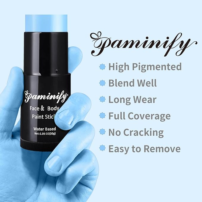 Light Blue Face Paint Stick,Baby Blue Body Paint Stick,Halloween Washable Face Painting for Sally,Avatar,Corpse Bride Costume,Eye Black for Baseball Softball Football Lacrosse,1.06OZ