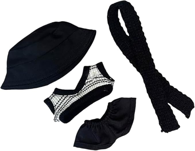 17cm/6.7in Clothes Set for Dolls - Cute Hat & Overalls Outfit, Soft Premium Fabric Dress Up Accessories Suit, Easy On/Off, NO Doll Included (Black Set V)