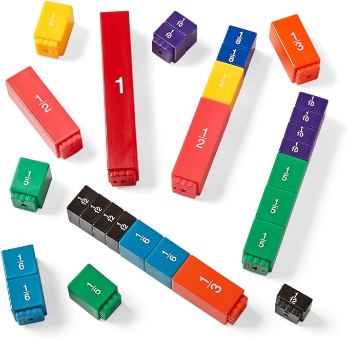 hand2mind Rainbow Fraction Tower Cubes, Fraction Equivalency, Montessori Math Blocks Materials for Kids, Math Manipulatives 4th Grade, Elementary Teacher Must Haves (Set of 51)