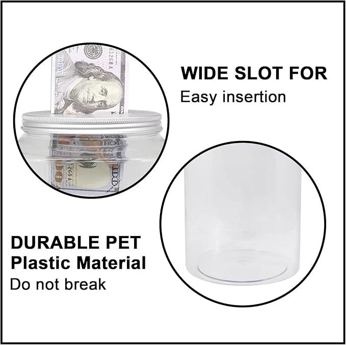 Large Clear Coin Bank Jar with Slotted Lid, 1 Gallon Plastic Money Tip Change Savings Coin Jar for Coin or Raffle Ticket, Big Clear Money Coin Tip Piggy Change Bank Box for Adults Teens