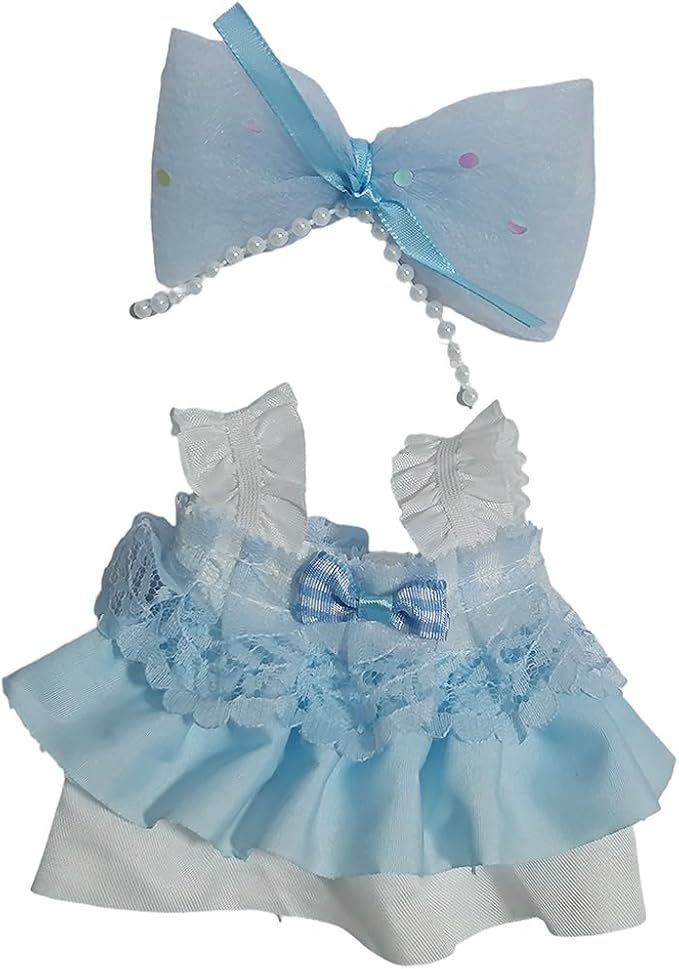 Doll Outfit Clothes Set for 17cm Dolls, Premium Fashion Princess Dress Jumpsuit for Dolls Accessories (NO Doll) (Blue Bow and Dress)