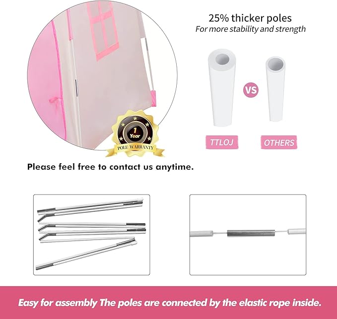 TTLOJ Kids Gift Play Tent, Princess Crown & Wand, for Girls Boys, Princess Playhouse, Pink Castle, Fairy Tale Teepee Tent, Indoor Outdoor, Birthday (Ball Lights NOT Included