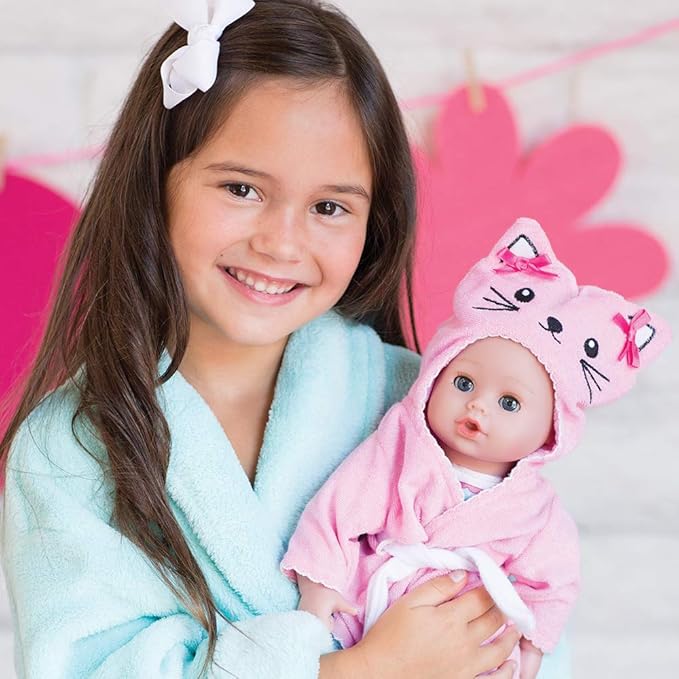 Adora Bath Time Babies Collection, 13" Baby Doll and Clothes Set, Made with Fresh Powder Scent and Exclusive QuickDri Vinyl Body, Birthday Gift For Ages 1+ - Kitty
