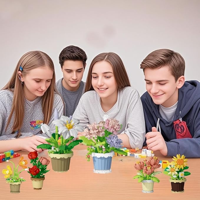 Party Favors for Kids, Tiny Plants Mini Flowers Building Blocks Set for Classroom Prize, Flowers Building Toy, Birthday Gifts for Boys Girls (Lily+Carnation)