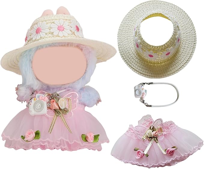 17cm Doll Clothes Set, Premium Jeans & Knitted Sweater Outfit for 17cm 15cm Dolls, Cute Dress Up Fashion, No Doll Included (Flower, 17cm/15cm)