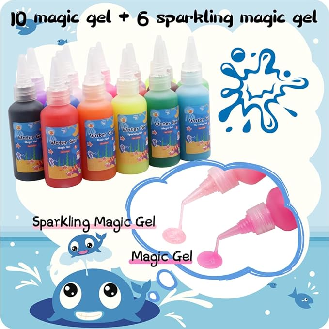 Nikolle Magic Water Elf Powder Refill, Water Gel Kit Refill with 16 Colors (Among Them 6 Sparkling Magic Gel)