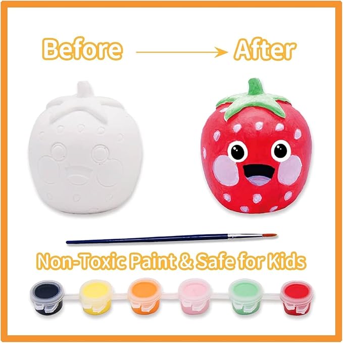 Funto Paint Your Own Fruits Painting Kit, 13 PCS Crafts Set for Kids, STEAM Project Creative Activity DIY Toys with 6 Figurines, 6 Paint Pots, 1 Brush