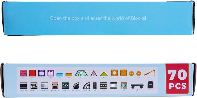 Theefun 70pcs Magnetic Tiles Road Set with Crane & 2 Cars Magnetic Blocks Double Side City STEM Construction Toy Gifts for Kids 3+ Years Old, Include 56 Magnetic Blocks, 13 Magnet Toppers, 1 Bag