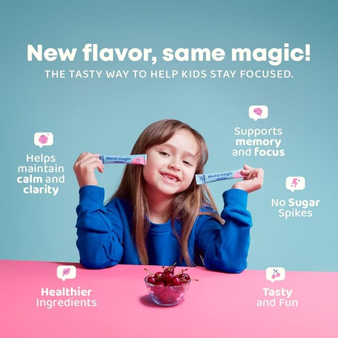 JoySpring Pixie Sticks with Saffron & GABA for Kids | Mood Balance Supplements for Kids | Sugar-Free Powder Candy New Flavor Cherry Lime (25 Servings)