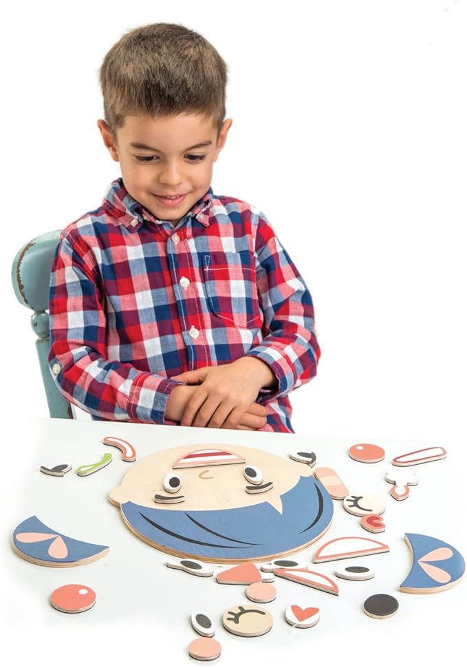 Tender Leaf Toys – What’s Up - 32 Pc Wooden Magnetic Puzzle Face Expression Learning Playset with Travel Bag - Encourage Social Skills, Imaginative and Emotional Play for Age 3+