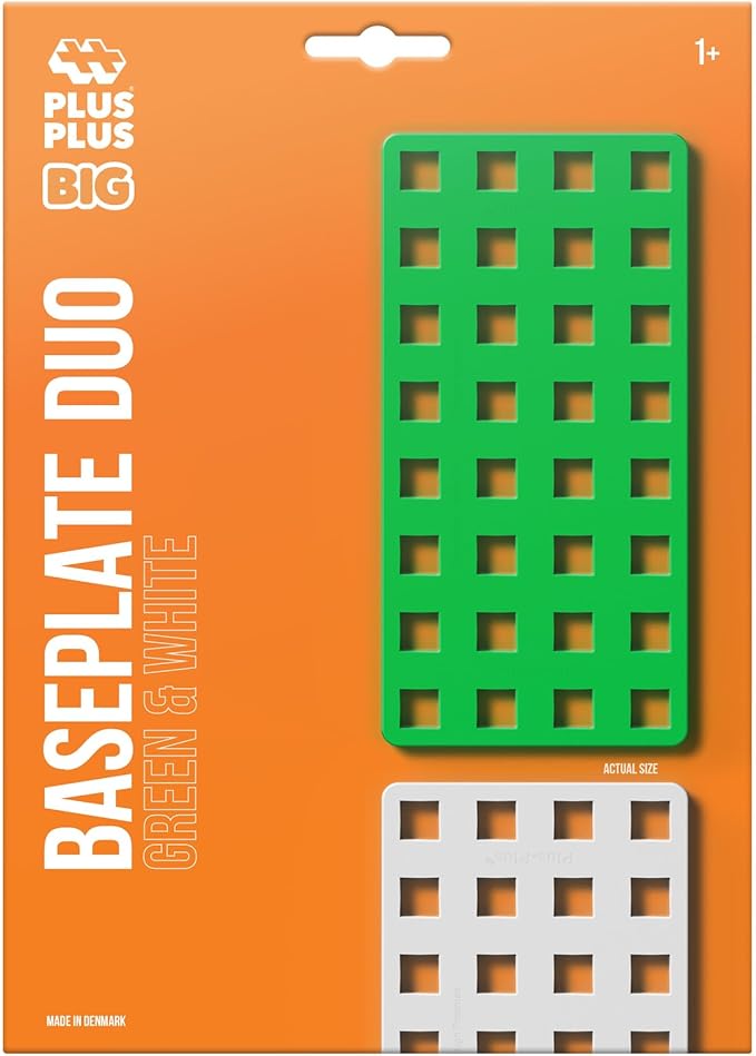 PLUS PLUS Big - Baseplate Duo, Green & White - Base Accessory for Building and displaying Creations, Construction Building Stem/Steam Toy for Toddlers and Preschool