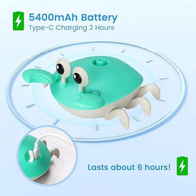 Water Table Pump for Kids - 5400mAh Crab & Duck Design Outdoor/Indoor Water Play Toy with IP67 Waterproof, 3 Flow Settings, 6Hrs Playtime, Compatible with Sensory Tables, Bath Tubs, Pools
