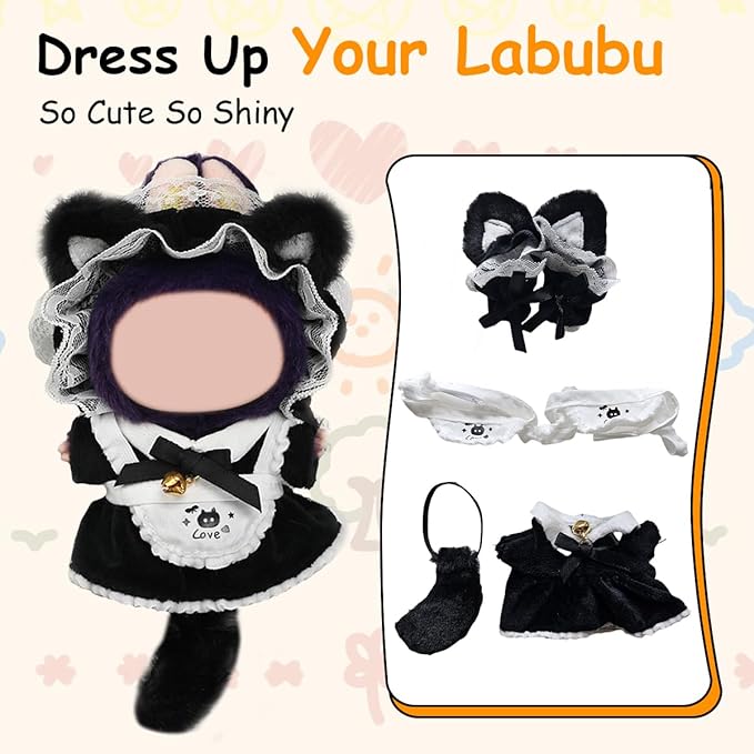 17cm Doll Clothes Set, Premium Jeans & Knitted Sweater Outfit for 17cm 15cm Dolls, Cute Dress Up Fashion, No Doll Included (Cat, 17cm/15cm)
