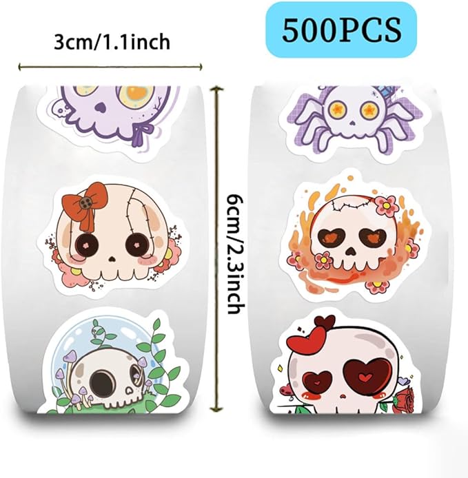 Halloween Party Favors, Halloween Stickers, 500 PCS Skull Vinyl Waterproof Stickers for Teens, Hall-oween Decorations Games Treats Classroom Crafts Gifts Party Supplies