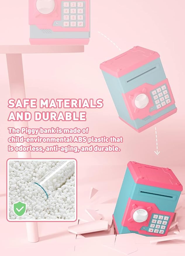 Piggy Bank for Girls Boys Large Electronic Money Coin Banks with Password Protection, Automatic Paper Money Scroll Saving Box, Great Gift for Kids(Pink-Blue)