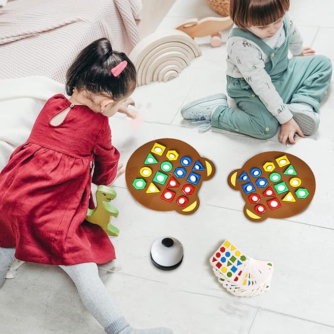 Drkicsy Shape Matching Game Color Sensory Educational Toy, Children Puzzles Geometric Shape Quick Matching Board Game, Preschool Educational Learning Puzzle Toy for Toddlers Two Players (A_with Bell)
