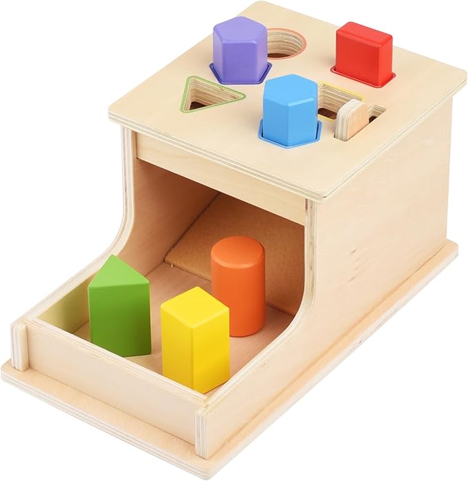 Busy Edition Montessori Toys for Toddlers Object Permanence Box Wooden Shape Sorter Drop Toy Play for 1 2 3 Year Old Toddlers