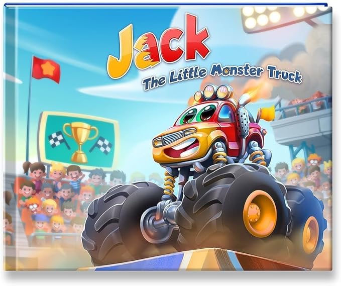 STORYBUG Personalized Monster Truck Story Book - Kids Custom Book with Name in The Story, 11in x 8.5in, Blue