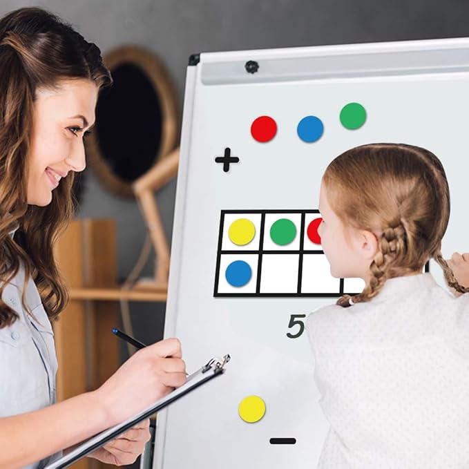 Big Magnetic Ten Frame Set, Opret 52 Pieces Math Manipulatives for Elementary, Kindergarten Classroom Must Haves Math Games with Storage Bag, Ages 5+, 4 Frames, 44 Counters, 2 Plus and 2 Minus