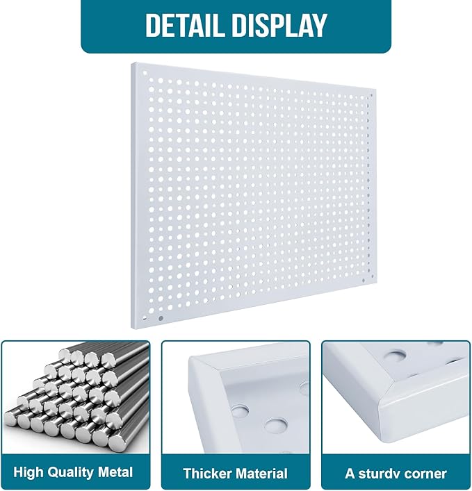 Peg Board, Heavy Duty Steel Organization Panels, Universal 1/8 and 1/4 Peg Board Accessories, Ideal for Garage Tool Storage, Pack of 4(White, 16X12)