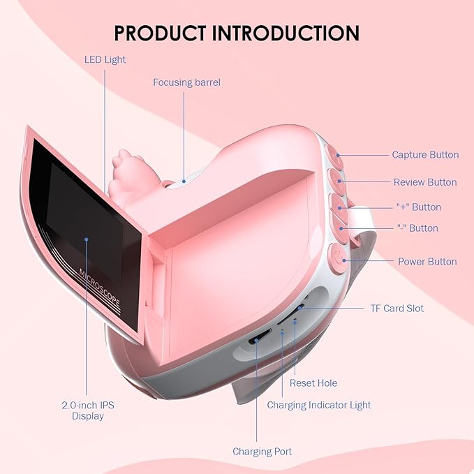 Microscope for Kids 1000X Magnification, Minilabbies 3-in-1 Handheld Portable Digiscope with 2" LCD Display, STEM Educational Toy Halloween Christmas Birthday Gifts for Kids Ages 6-12