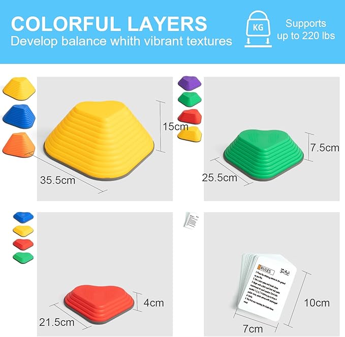 Gentle Monster Stepping Stones for Kids, Set of 6/8/11 PCS for Balance with Non-Slip Bottom - Exercise Coordination and Stability (11pcs-Heart)