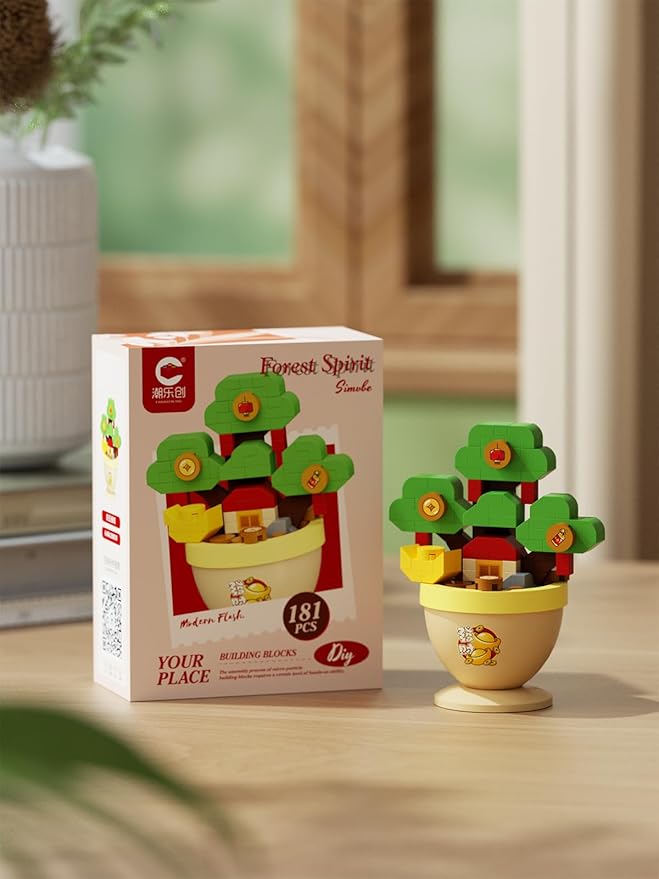 Emerald Fortune Mini Bonsai Tree Micro Building Set Building Toy Plant Cherry Tree Flower Collection Decor for Home Desk Greenery Decoration Building Blocks DIY Creative Gifts