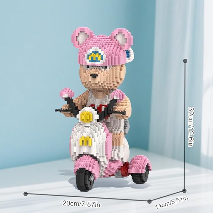 HOOLEDAY Motorcycle Bear Micro Building Blocks Set (6800Pieces) Gift for Adults & Boys & Girls